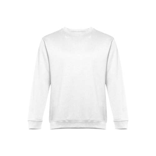 Sweatshirt adulto unissexo sem capuz na cor branca.