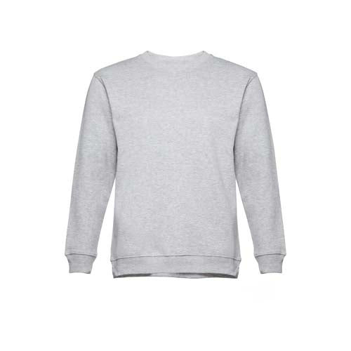 Sweatshirt adulto unissexo sem capuz na cor cinza matizada.