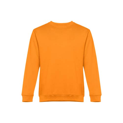 Sweatshirt adulto unissexo sem capuz na cor laranja.