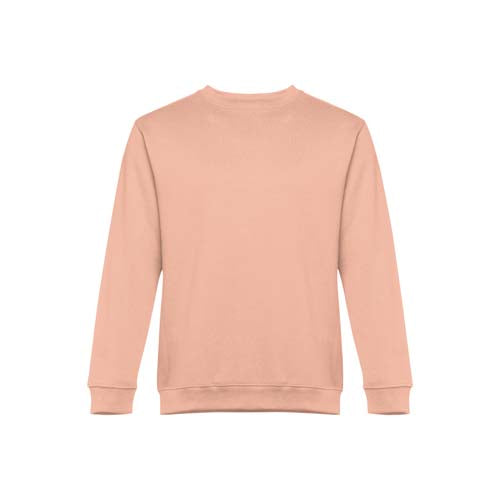 Sweatshirt adulto unissexo sem capuz na cor salmão pastel.