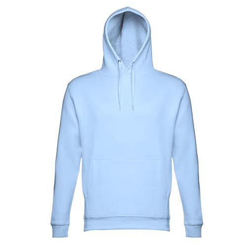 Sweatshirt adulto unissexo com capuz na cor azul pastel.