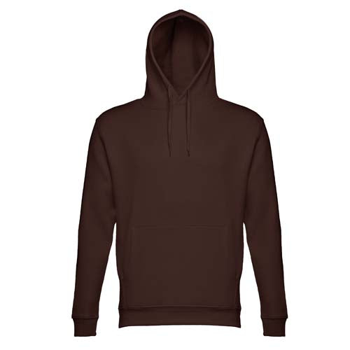 Sweatshirt adulto unissexo com capuz na cor castanha.