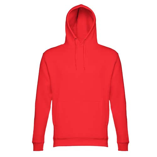 Sweatshirt adulto unissexo com capuz na cor vermelha.