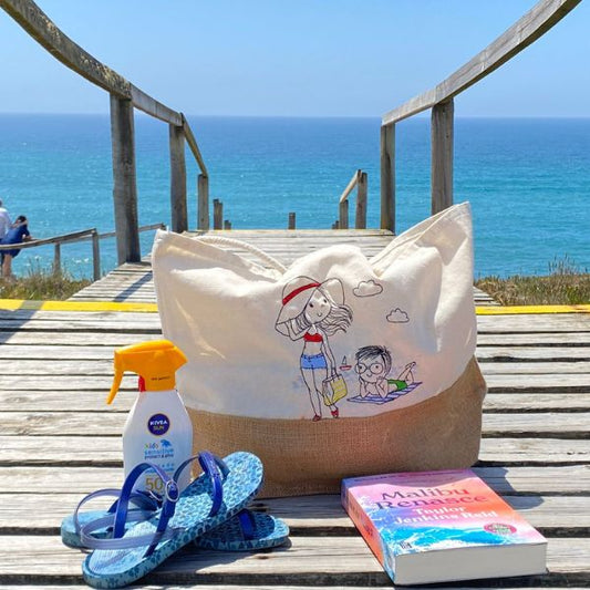 SACO COM BORDADO "CASAL NA PRAIA"
