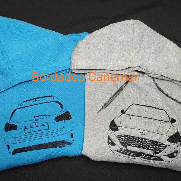 Sweatshirts bordadas com contorno Ford Focus, feito a partir de fotografia do cliente.