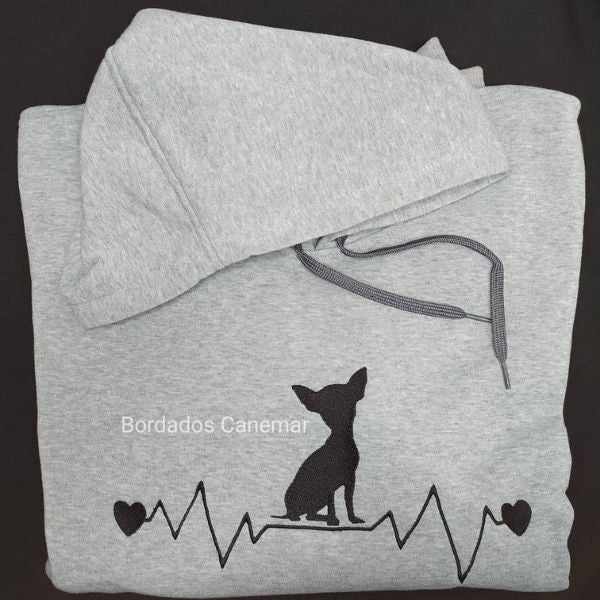 Sweatshirt cinza matizada com bordado de Chiuhuahua em preto.